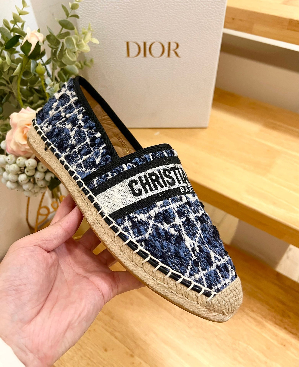 GRANVILLE ESPADRILLE NAVY BLUE OBLIQUE EMBROIDERED COTTON