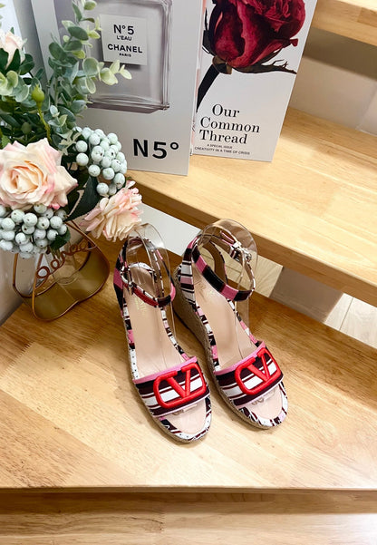 WEDGE SANDALS IN COLORFUL CANVAS 85 MM