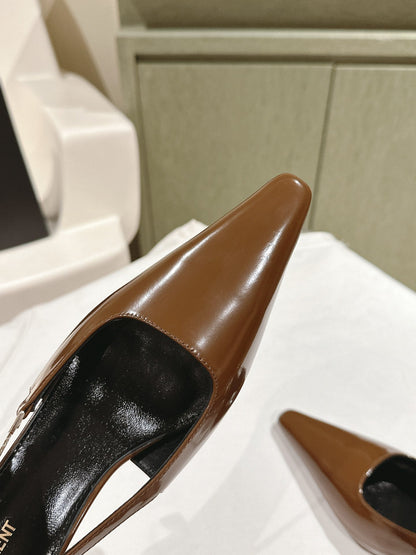 BLAKE SLINGBACK PUMPS 80 IN BROWN PATENT LEATHER