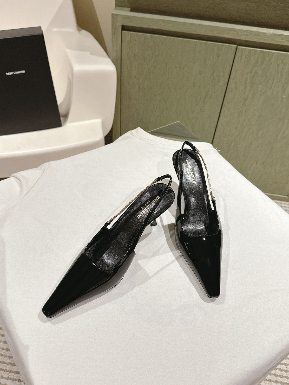 BLAKE SLINGBACK PUMPS 80 IN BLACK PATENT LEATHER