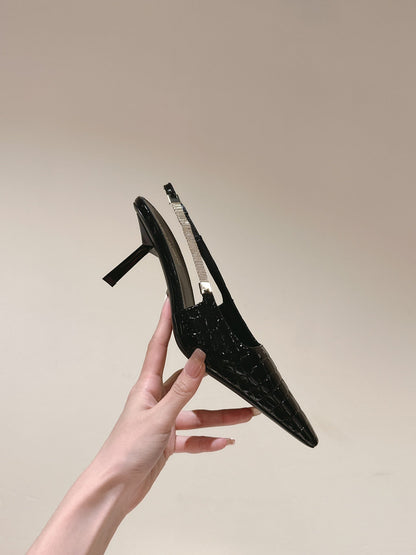 BLAKE SLINGBACK PUMPS 80 IN BLACK CROCODILE-EMBOSSED LEATHER