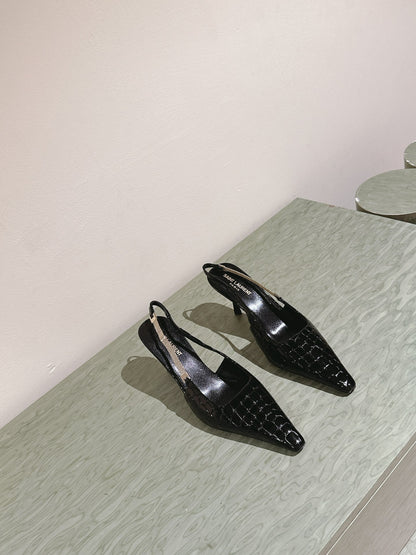 BLAKE SLINGBACK PUMPS 80 IN BLACK CROCODILE-EMBOSSED LEATHER