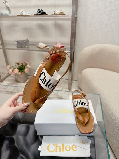 THONG SANDALS IN CINNAMON BROWN CALFSKIN AND WHITE CANVAS