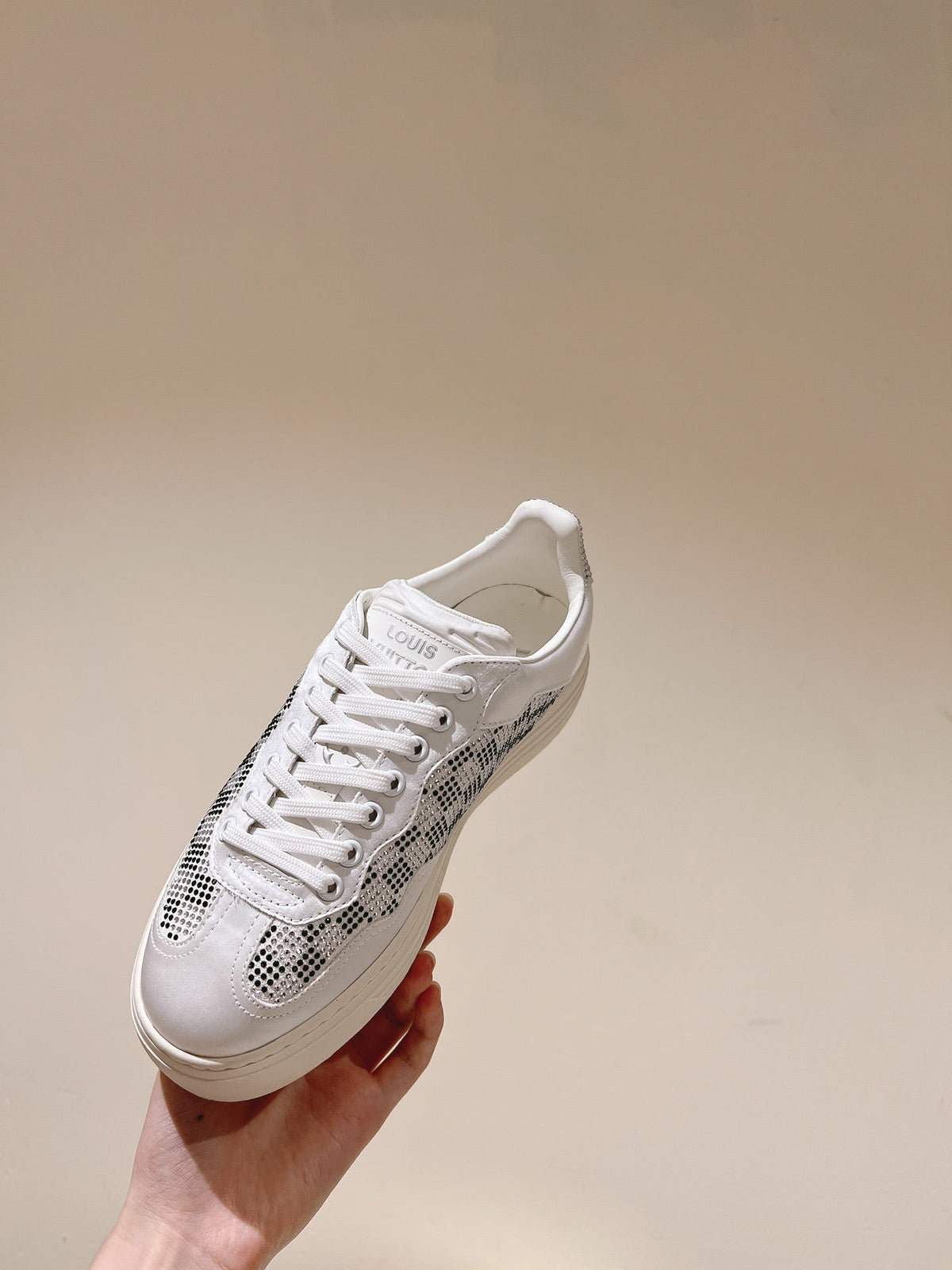 LV GROOVY SNEAKER IN WHITE MIX BLACK DAMIER STRASS AND CALFSKIN