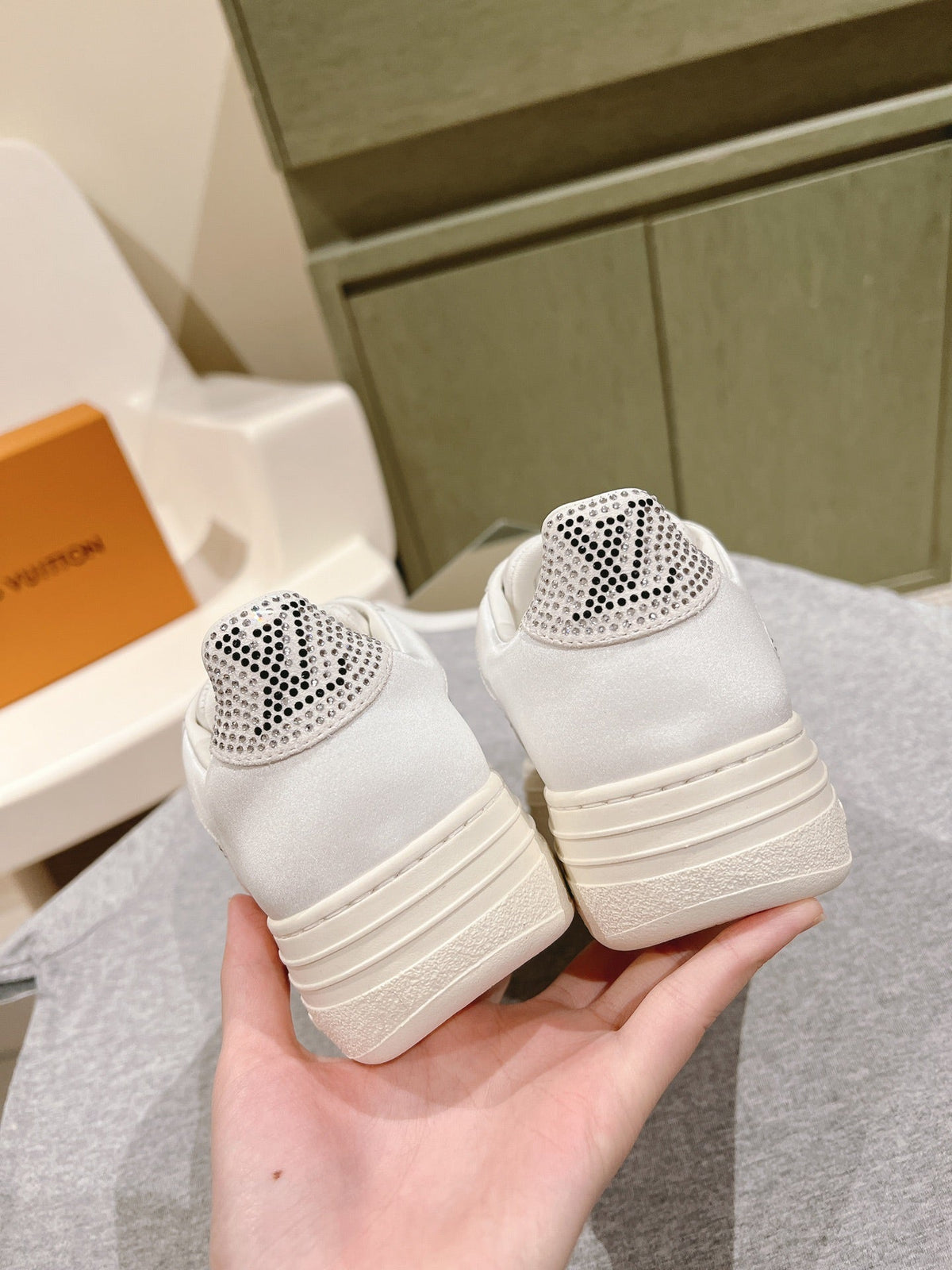 LV GROOVY SNEAKER IN WHITE MIX BLACK DAMIER STRASS AND CALFSKIN