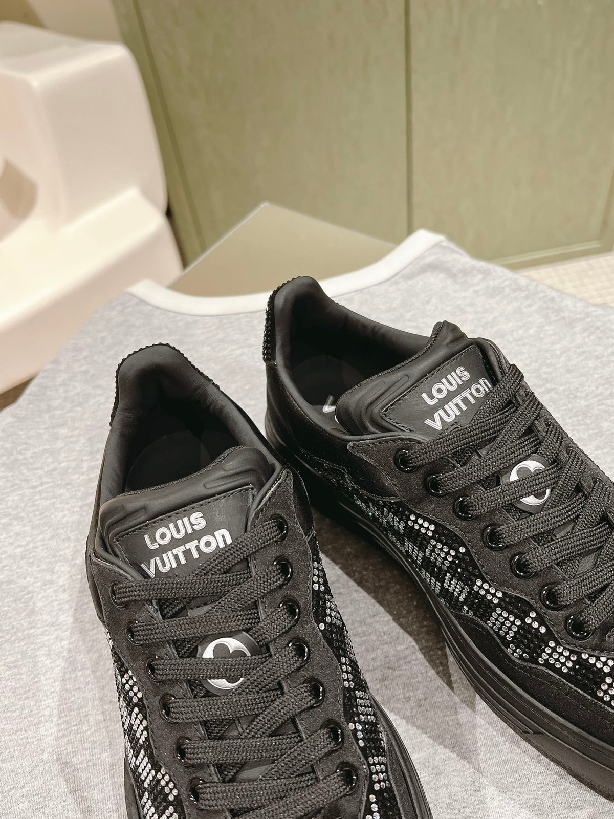 LV GROOVY SNEAKER IN BLACK DAMIER STRASS AND CALFSKIN