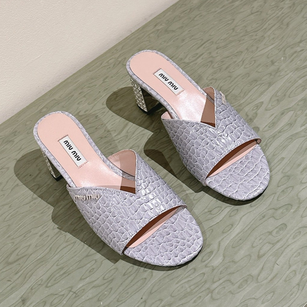 JEWELLED HEEL 55 MULE SANDALS IN SILVER CALFSKIN
