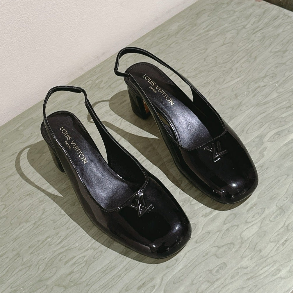 SWING SLINGBACK PUMP 55 MM IN BLACK PATENT CALFSKIN