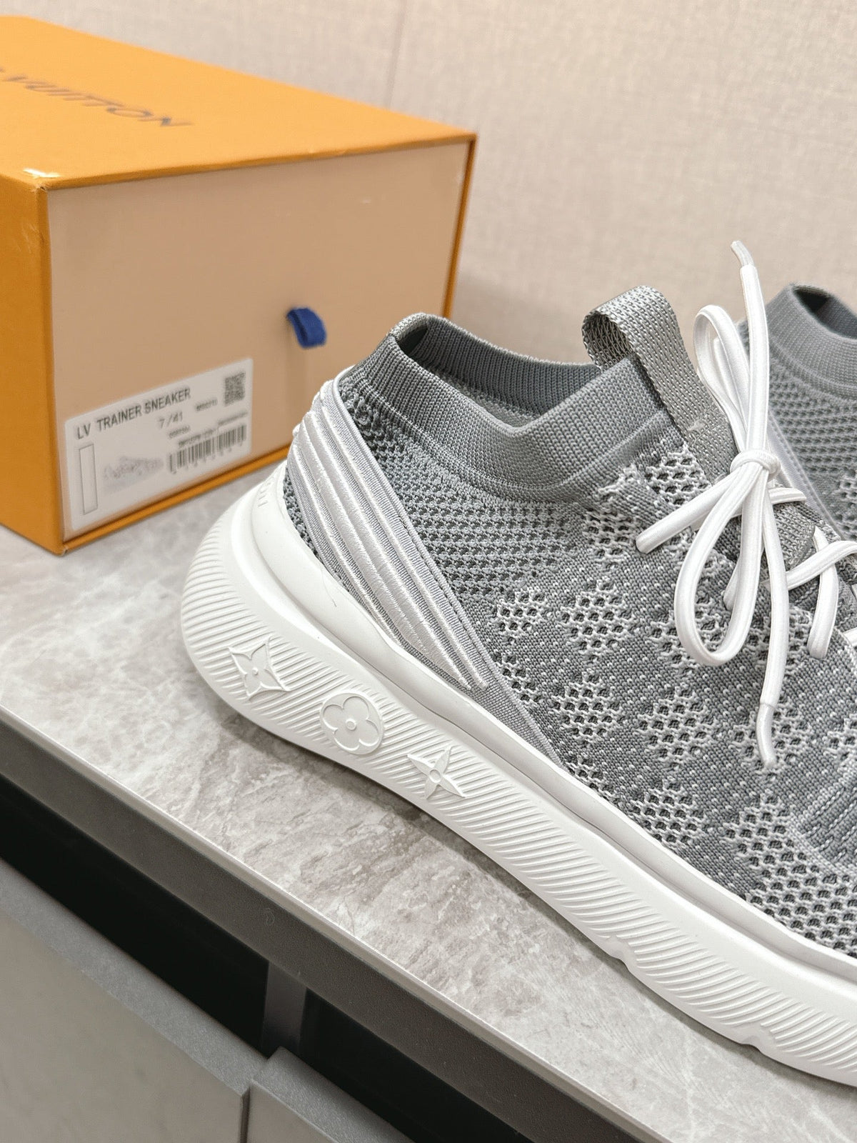 SNEAKERS IN DOVE GRAY DAMIER ELASTIC FABRIC