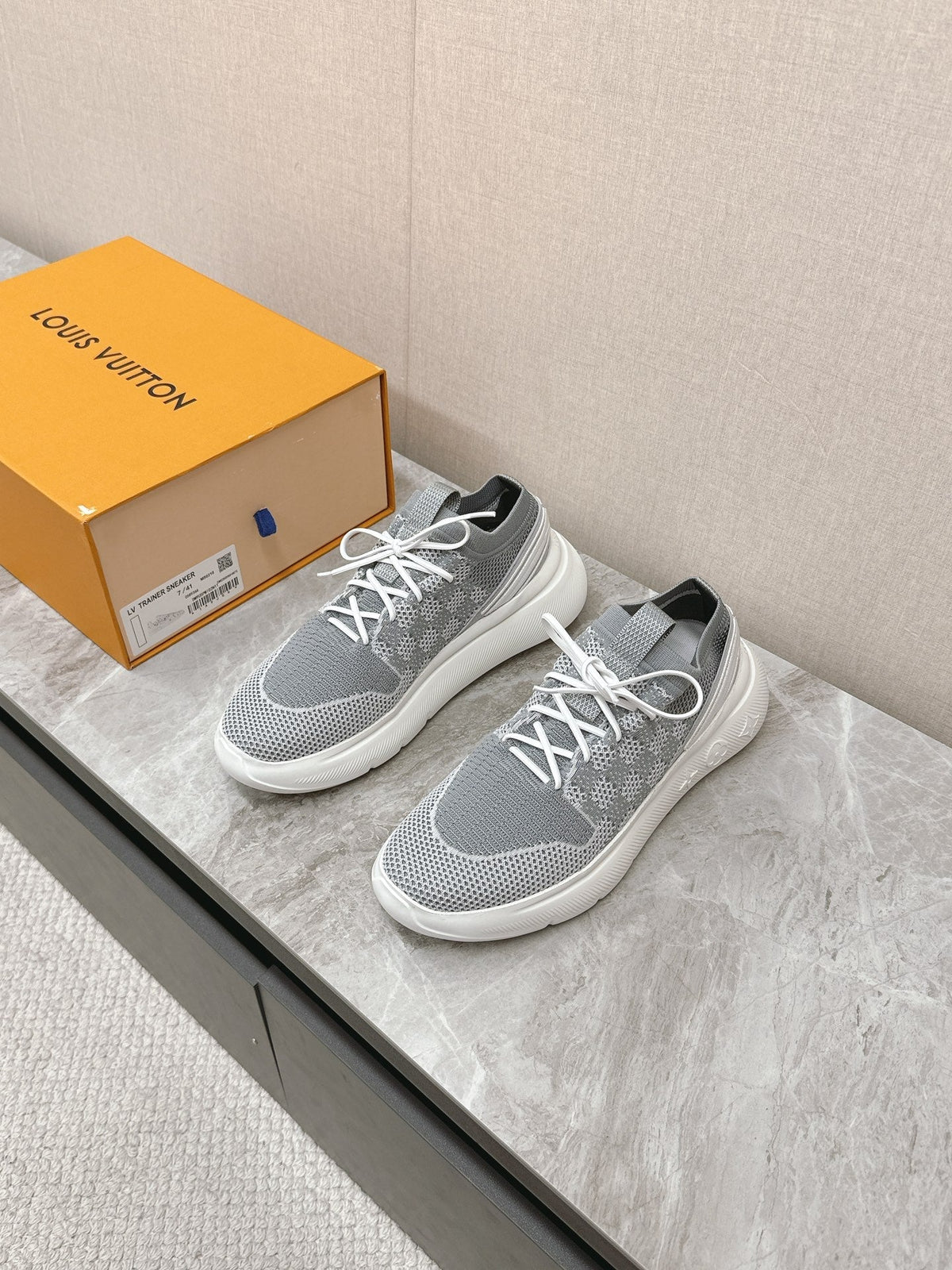 SNEAKERS IN DOVE GRAY DAMIER ELASTIC FABRIC