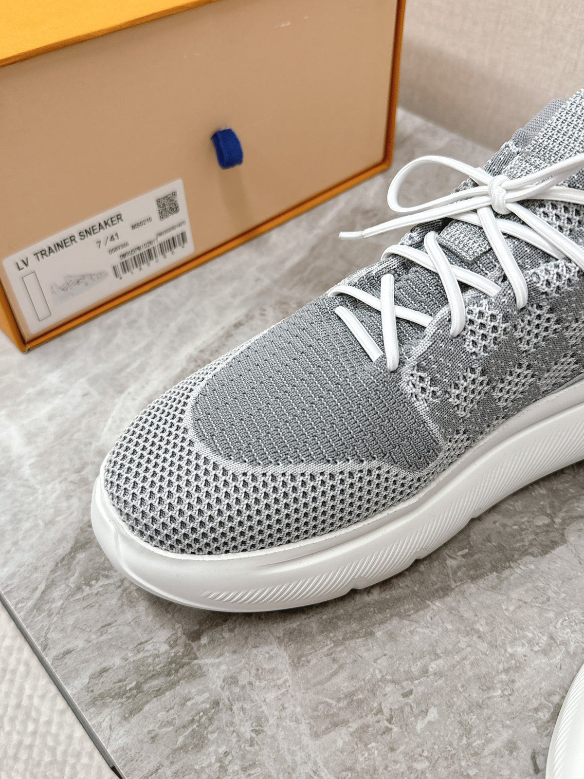 SNEAKERS IN DOVE GRAY DAMIER ELASTIC FABRIC
