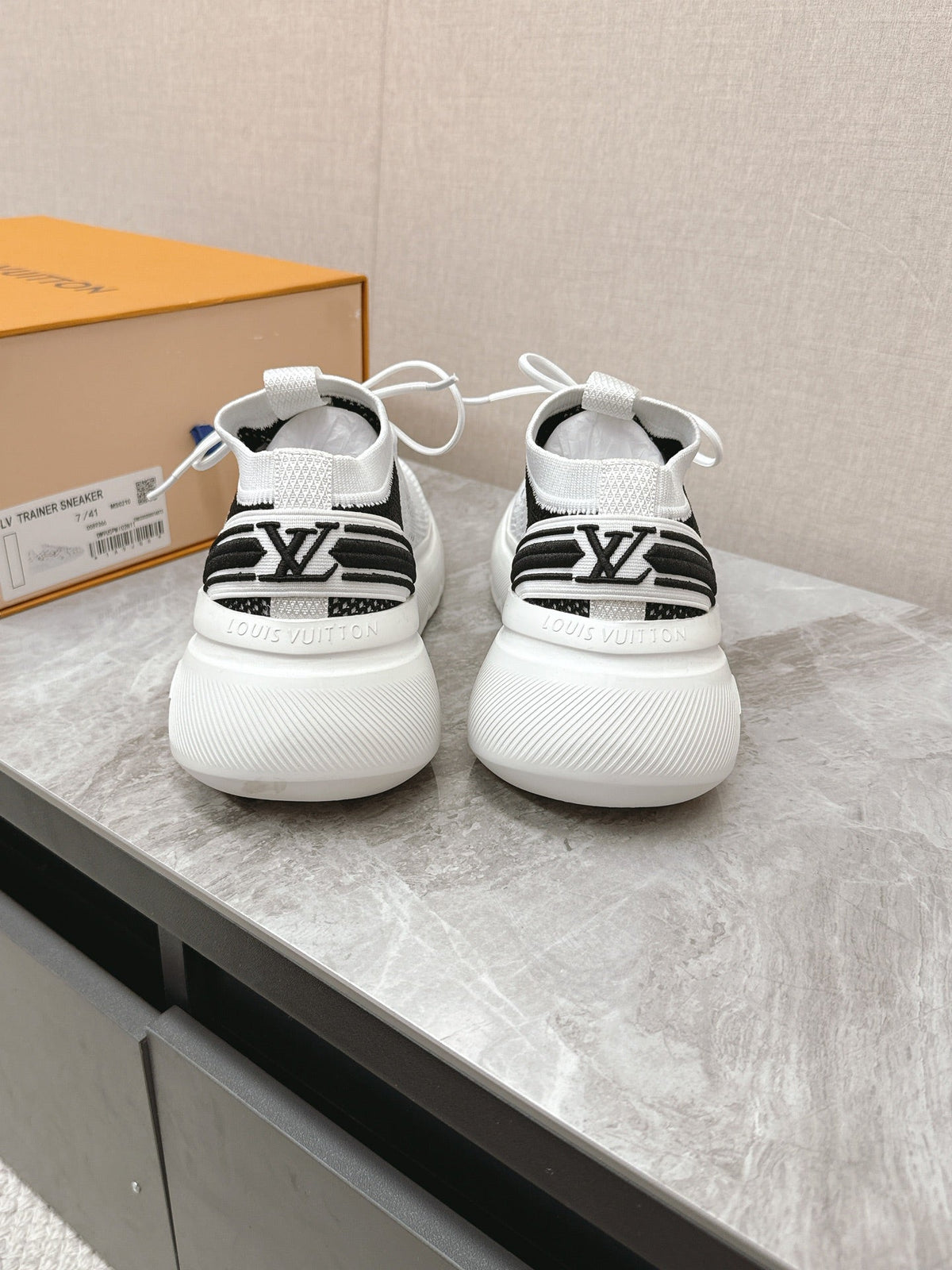 SNEAKERS IN WHITE DAMIER ELASTIC FABRIC