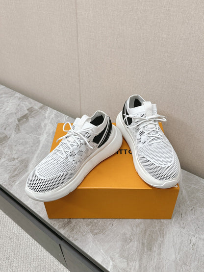 SNEAKERS IN WHITE DAMIER ELASTIC FABRIC