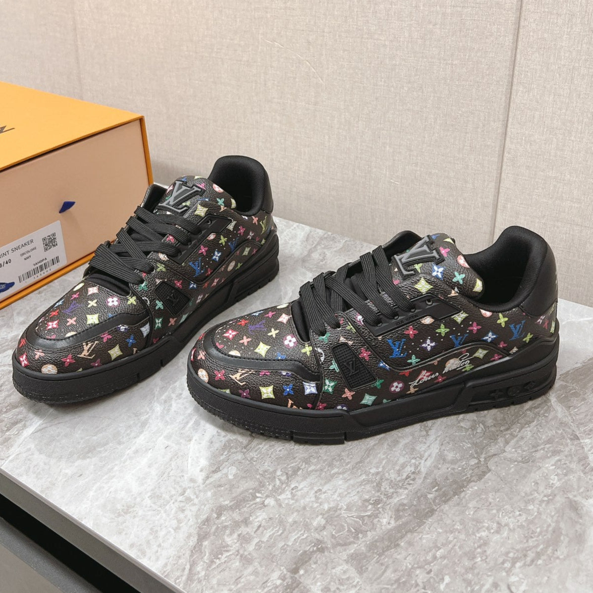 TRAINER SNEAKER IN BLACK MIX COLORFUL CALFSKIN