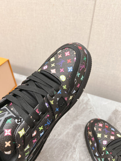 TRAINER SNEAKER IN BLACK MIX COLORFUL CALFSKIN