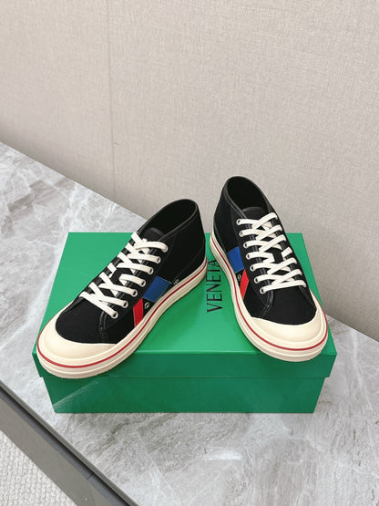 ELIOT SNEAKER IN BLACK MIX BLUE AND RED CANVAS AND CALFSKIN