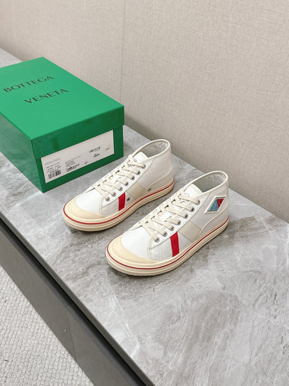 ELIOT SNEAKER IN WHITE MIX CHERRY RED CANVAS AND CALFSKIN