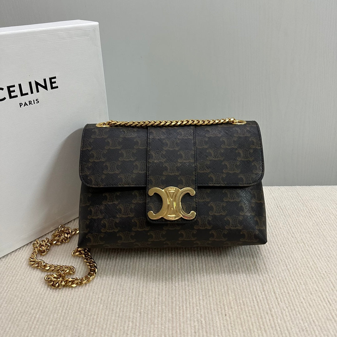 MEDIUM VICTOIRE BAG 25 IN BLACK TRIOMPHE CANVAS GOLD HARDWARE