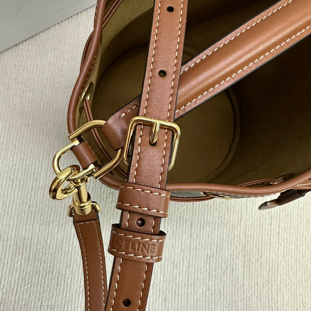 CLARA BAG 24 IN BLACK TRIOMPHE CANVAS AND BROWN CALFSKIN TRIM