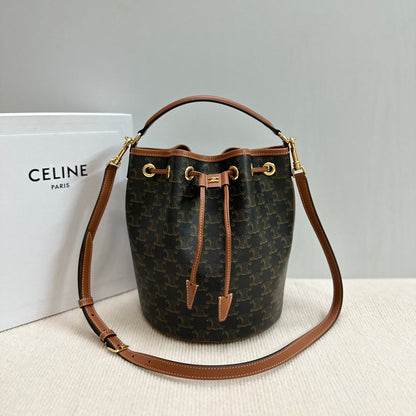 CLARA BAG 24 IN BLACK TRIOMPHE CANVAS AND BROWN CALFSKIN TRIM
