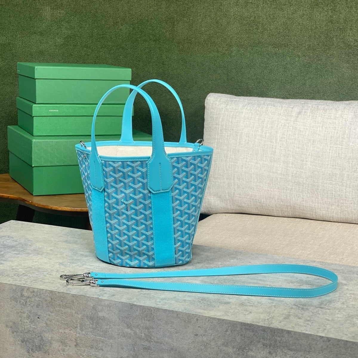 SMALL BELHARRA 24 IN BABY BLUE GOYARDINE CANVAS AND LAMBSKIN