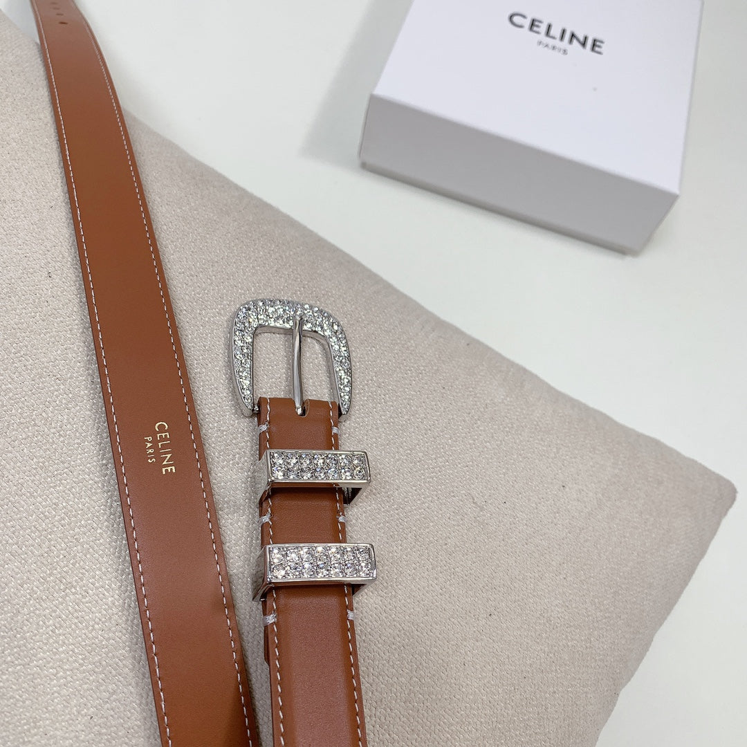 CL 25 MM MARCO BELT WITH STRASS IN BRONZE BROWN CALFSKIN SILVER HARDWARE