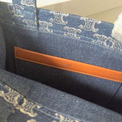 SMALL CABAS THAIS 25 IN BAYOUX BLUE TRIOMPHE DENIM AND BRONZE BROWN CALFSKIN