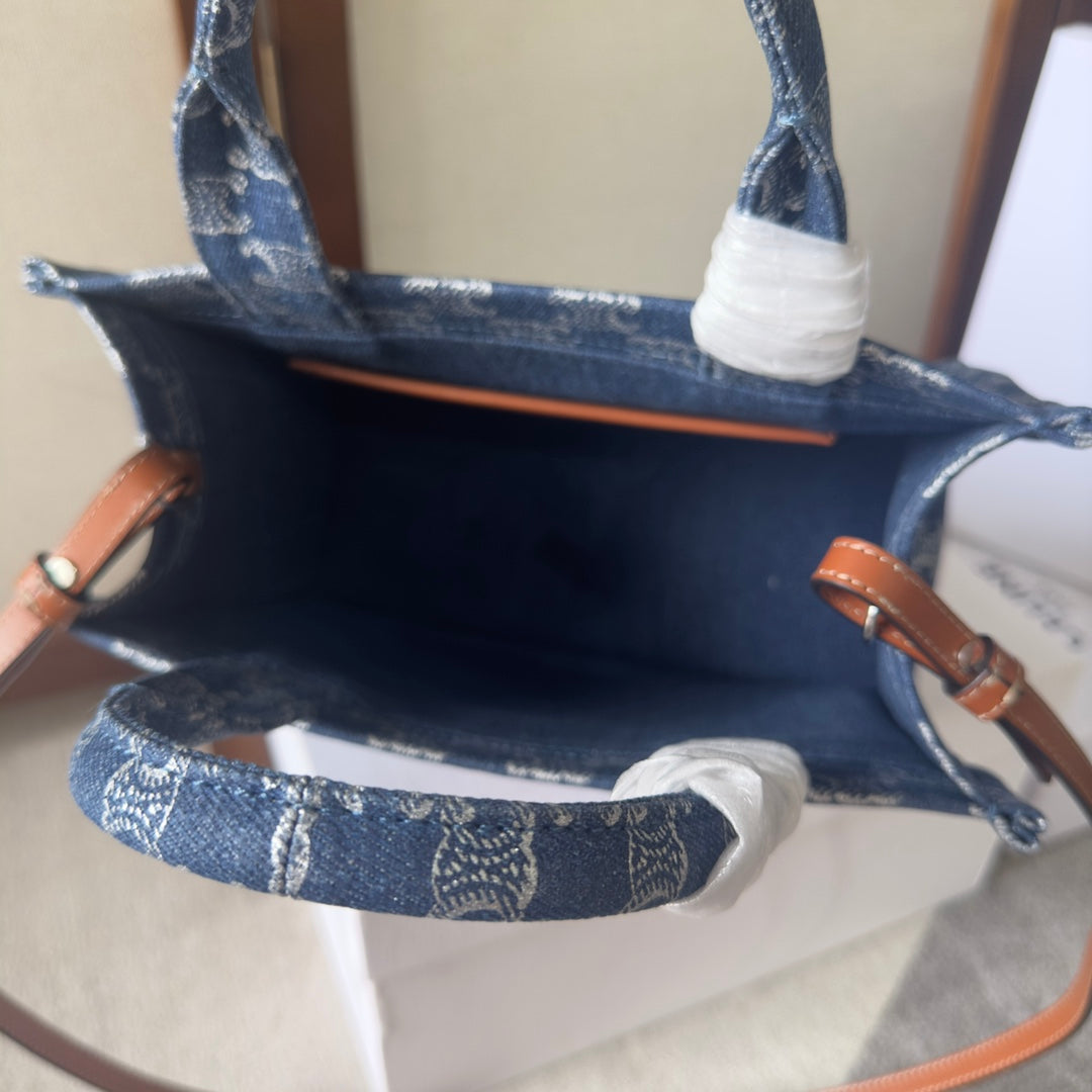 SMALL CABAS THAIS 25 IN BAYOUX BLUE TRIOMPHE DENIM AND BRONZE BROWN CALFSKIN