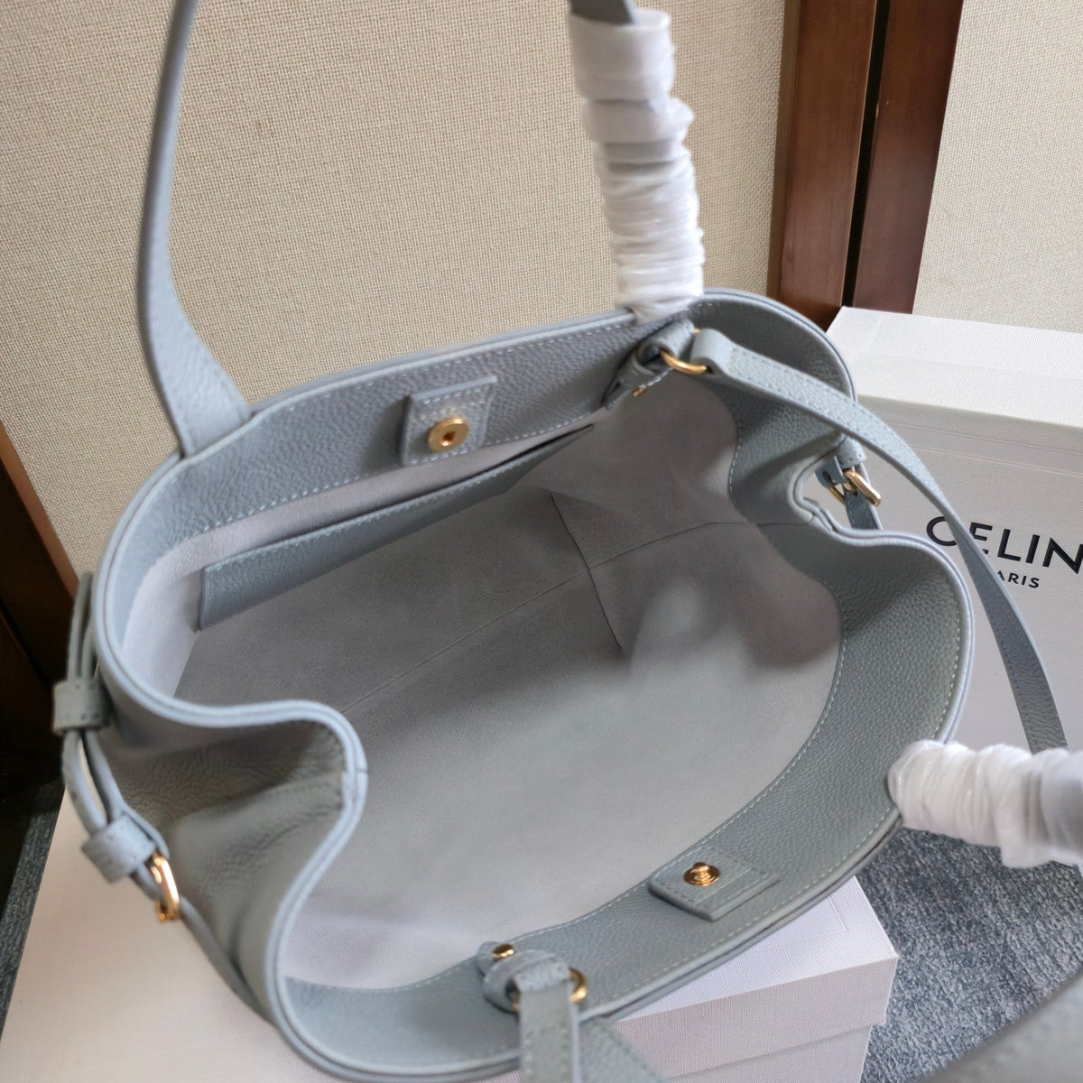 MINI CABAS ANAIS CUIR TRIOMPHE 20 IN BLUE GREY GRAINED CALFSKIN