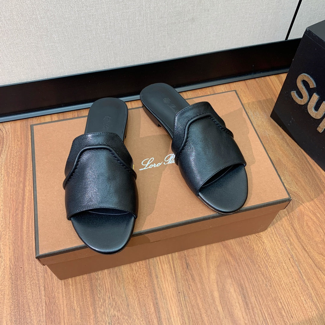 LP HIGHT TOP FLAT SLIPPERS BLACK CALFSKIN