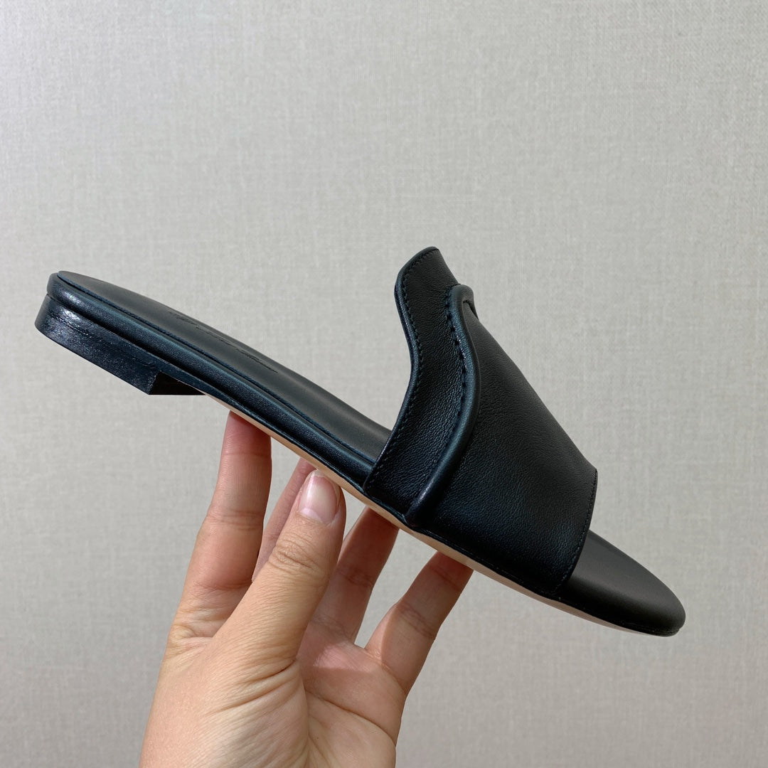 LP HIGHT TOP FLAT SLIPPERS BLACK CALFSKIN