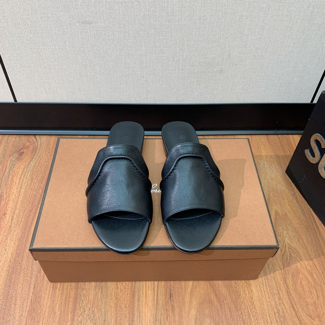 LP HIGHT TOP FLAT SLIPPERS BLACK CALFSKIN