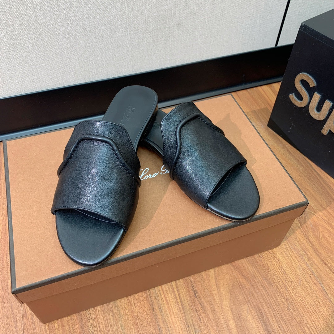 LP HIGHT TOP FLAT SLIPPERS BLACK CALFSKIN