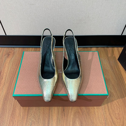 LP POINTED TOE MID-HEEL SLINGBACK METALLIC GOLD CALFSKIN