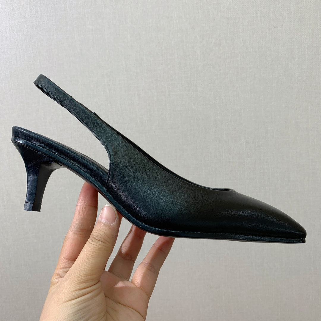 LP POINTED TOE MID-HEEL SLINGBACK BLACK CALFSKIN
