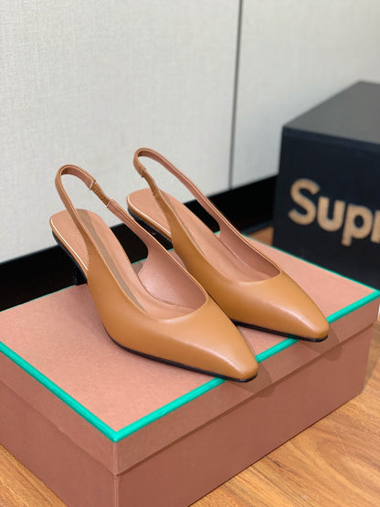 LP POINTED TOE MID-HEEL SLINGBACK CARAMEL CALFSKIN