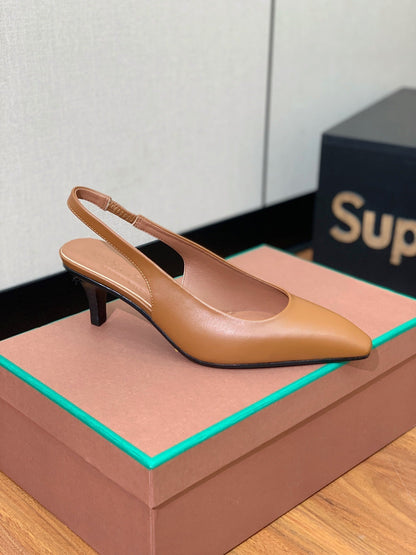 LP POINTED TOE MID-HEEL SLINGBACK CARAMEL CALFSKIN