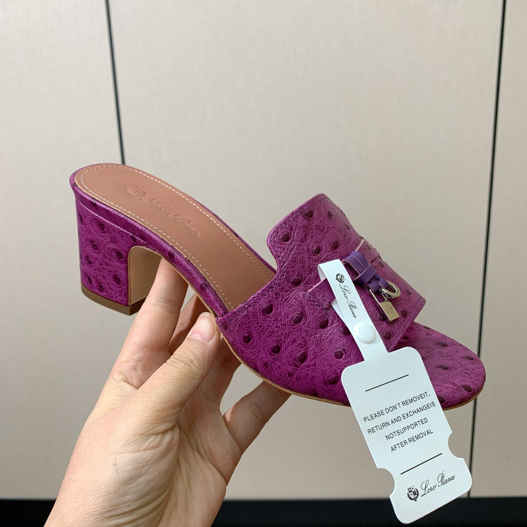 HIGH HEEL IN PURPLE LAMBSKIN OSTRICH SKIN