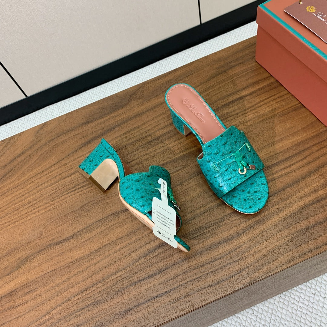 HIGH HEEL IN TEAL GREEN LAMBSKIN OSTRICH SKIN