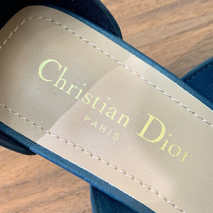 THREE-STRAP HIGH-HEELED EMBROIDERED SANDALS NAVY BLUE