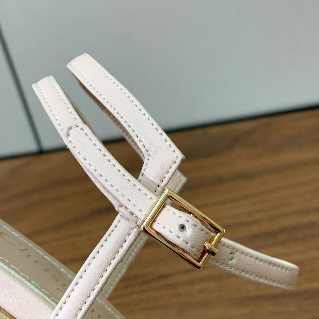 HIGH HEEL EMBROIDERED SANDAL IN LIGHT PINK CALFSKIN AND WOVEN STRAPS