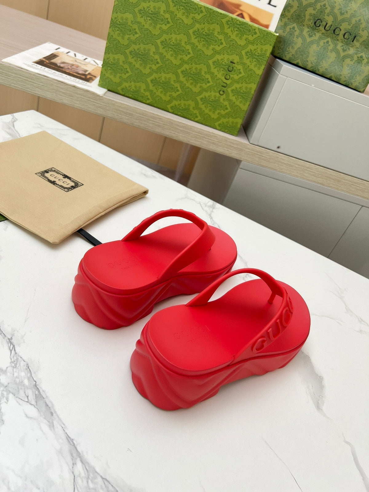 THONG PLATFORM IN RUBY RED IMPORTED TPU