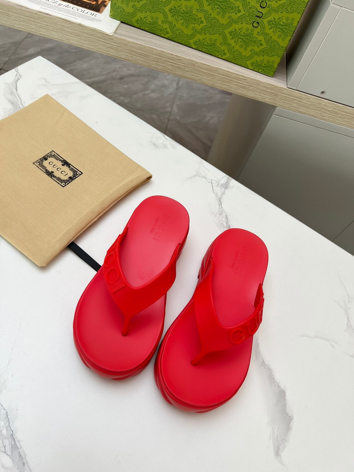 THONG PLATFORM IN RUBY RED IMPORTED TPU