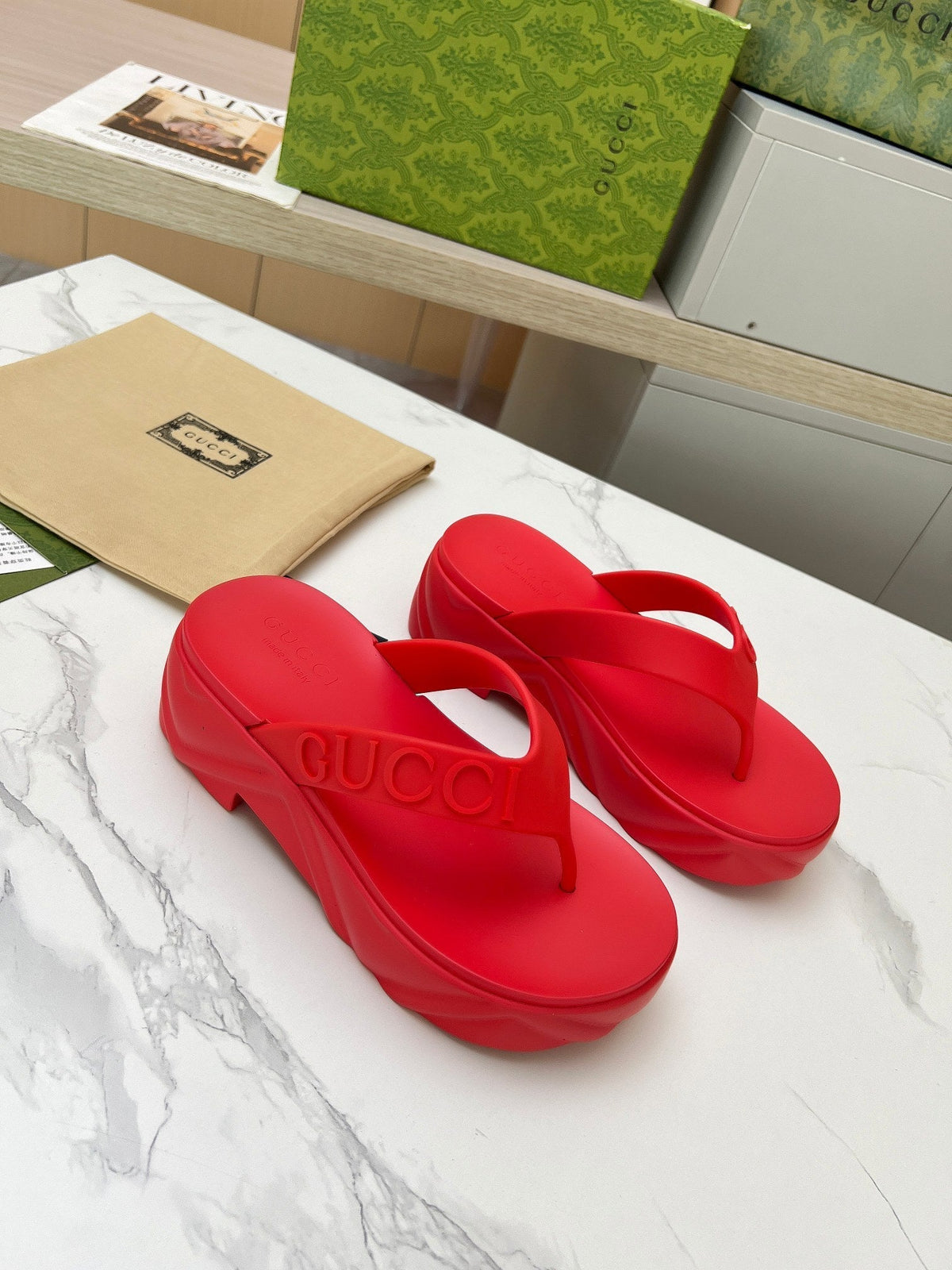 THONG PLATFORM IN RUBY RED IMPORTED TPU