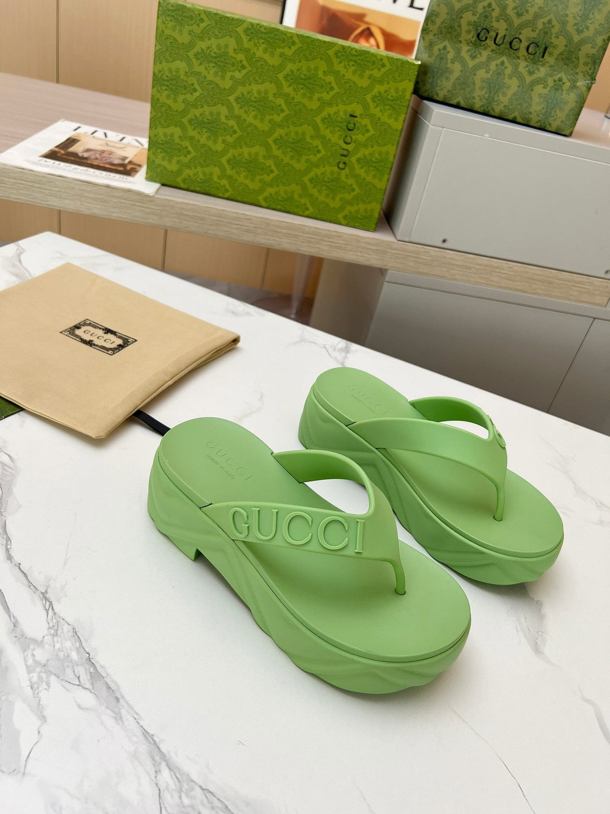 THONG PLATFORM IN PISTACHIO GREEN IMPORTED TPU