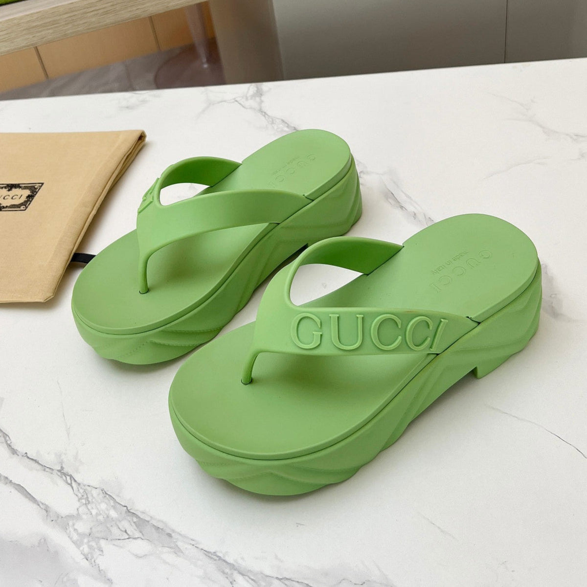 THONG PLATFORM IN PISTACHIO GREEN IMPORTED TPU