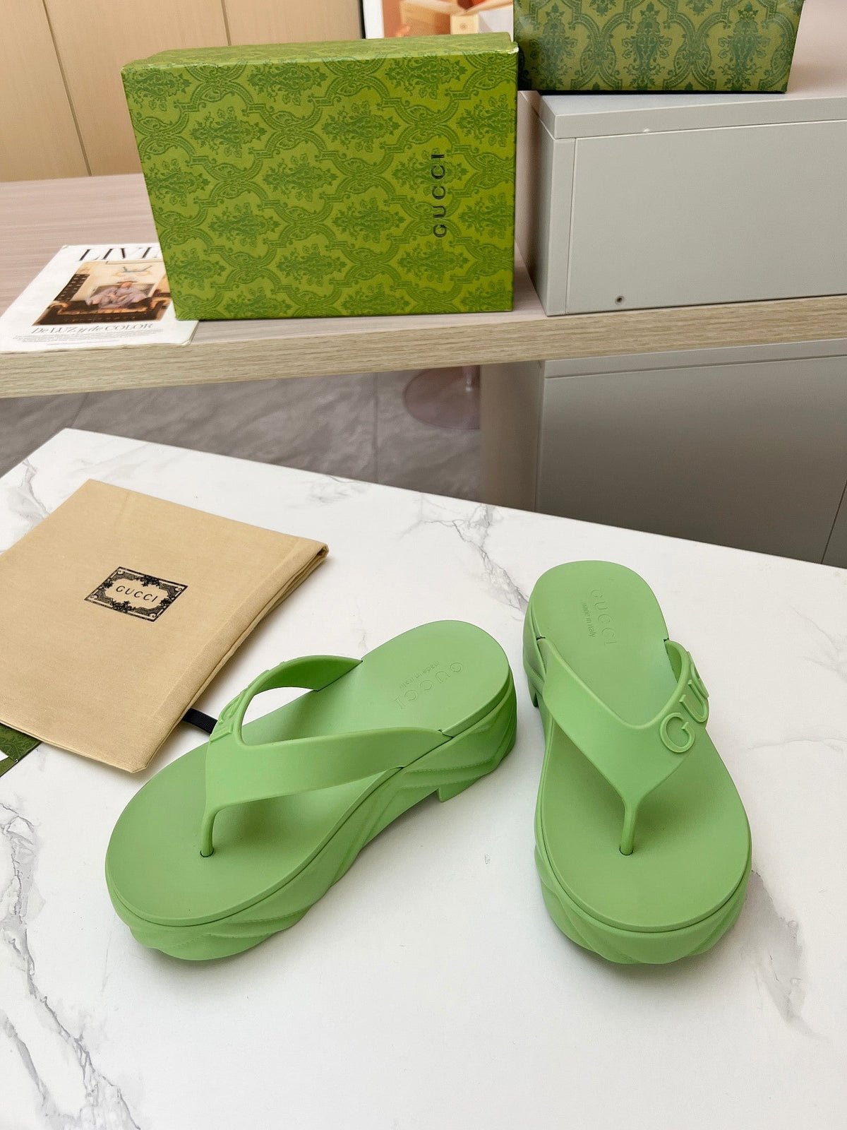 THONG PLATFORM IN PISTACHIO GREEN IMPORTED TPU