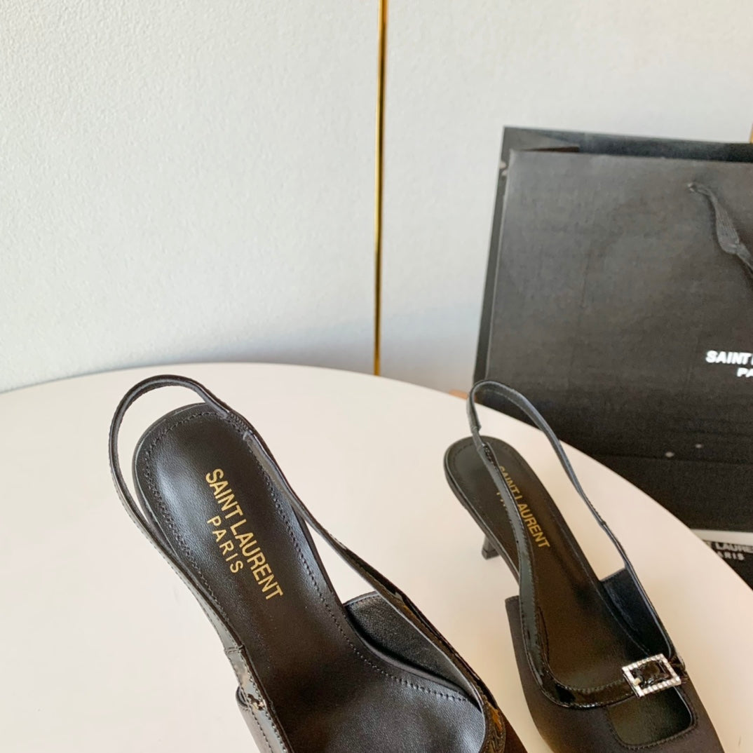 SL BLADE SLINGBACK BLACK SATIN
