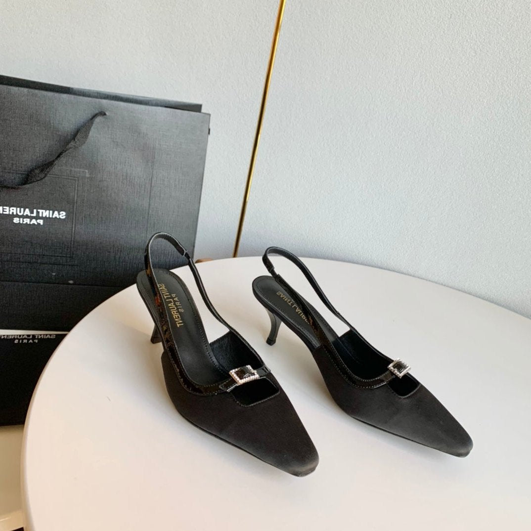 SL BLADE SLINGBACK BLACK SATIN