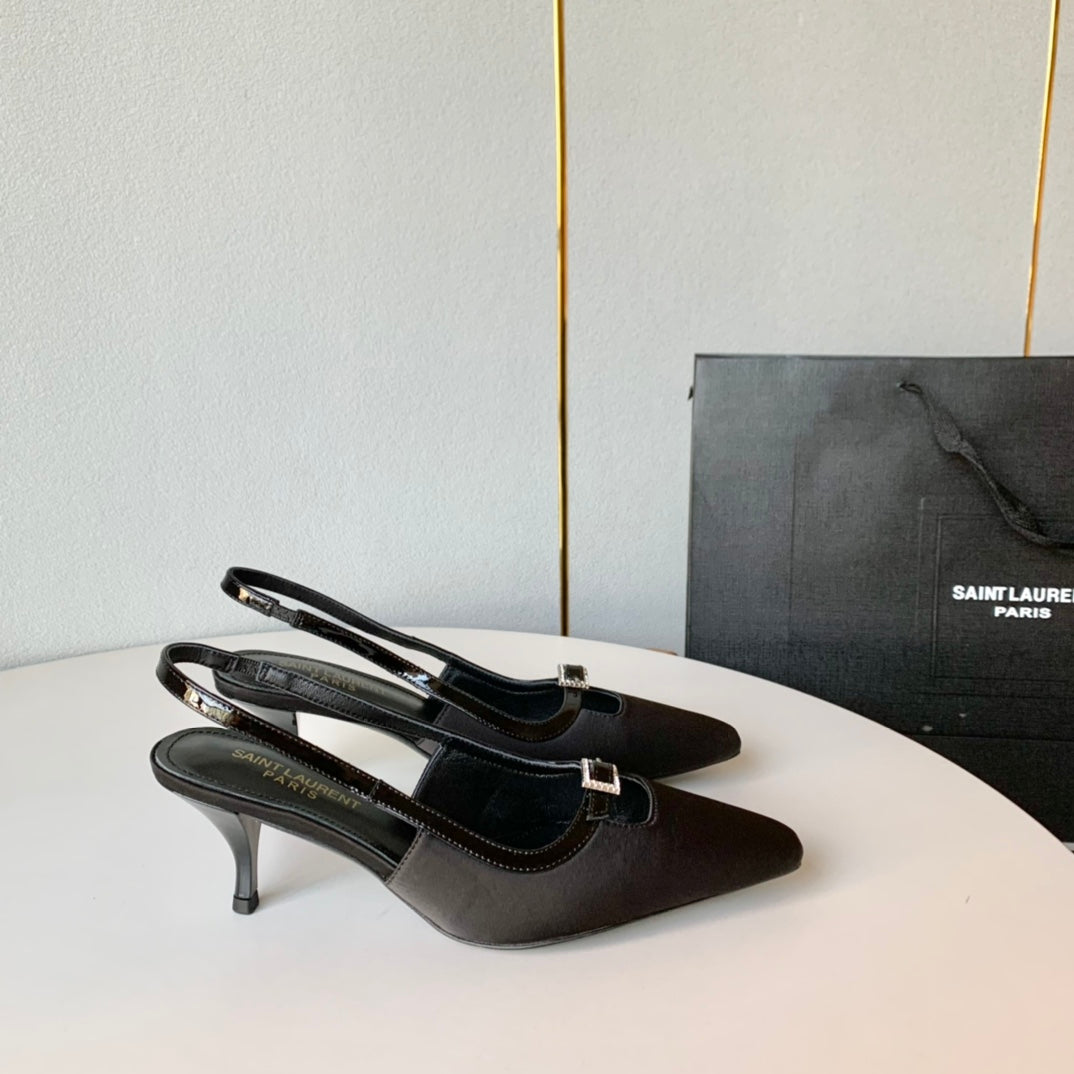 SL BLADE SLINGBACK BLACK SATIN